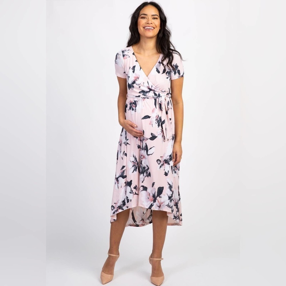 Pinkblush Pink Floral Hi-Low Maternity Wrap Dress Small